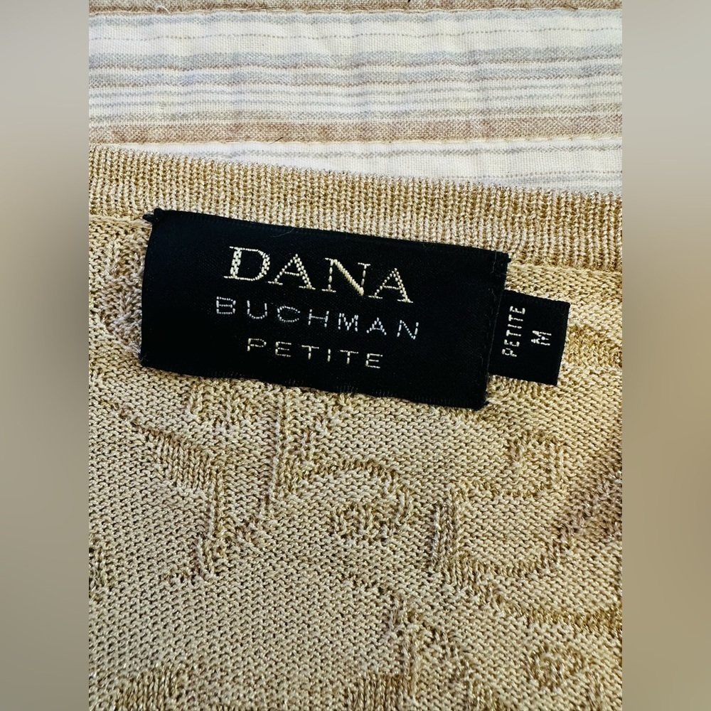Dana Buchman Petite Tan And Gold Metallic Cardigan, Size M - Picture 3 of 9